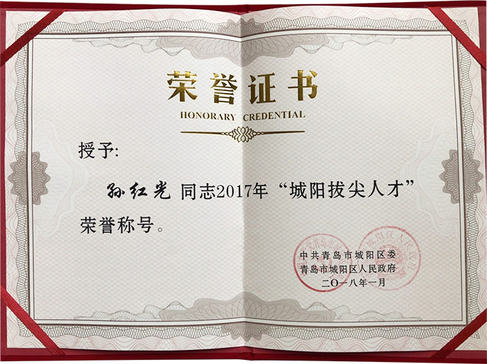 青島特斯特科技股份有限公司董事長孫紅光先生獲得 “城陽拔尖人才”的榮譽